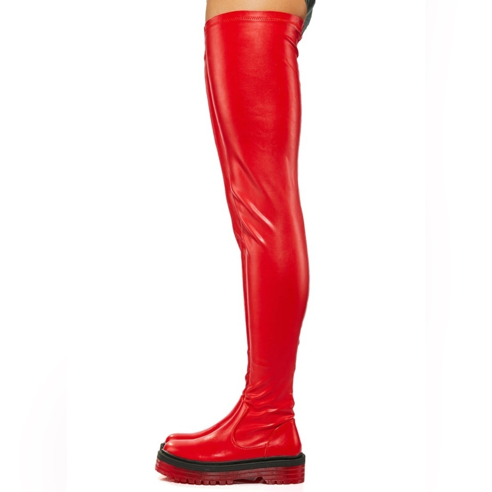 NIB Dolls Kill Azalea Wang Euro Thigh High Boots Surgplatform in Red - Picture 2 of 16